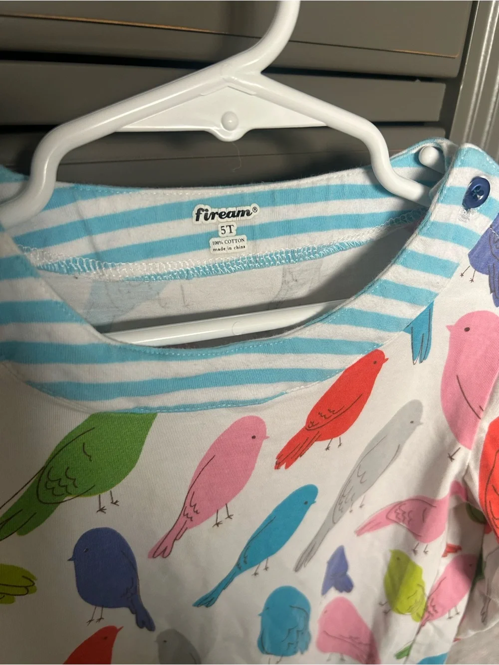Kids Long-Sleeve Bird Print Dress with Pocket - Multi